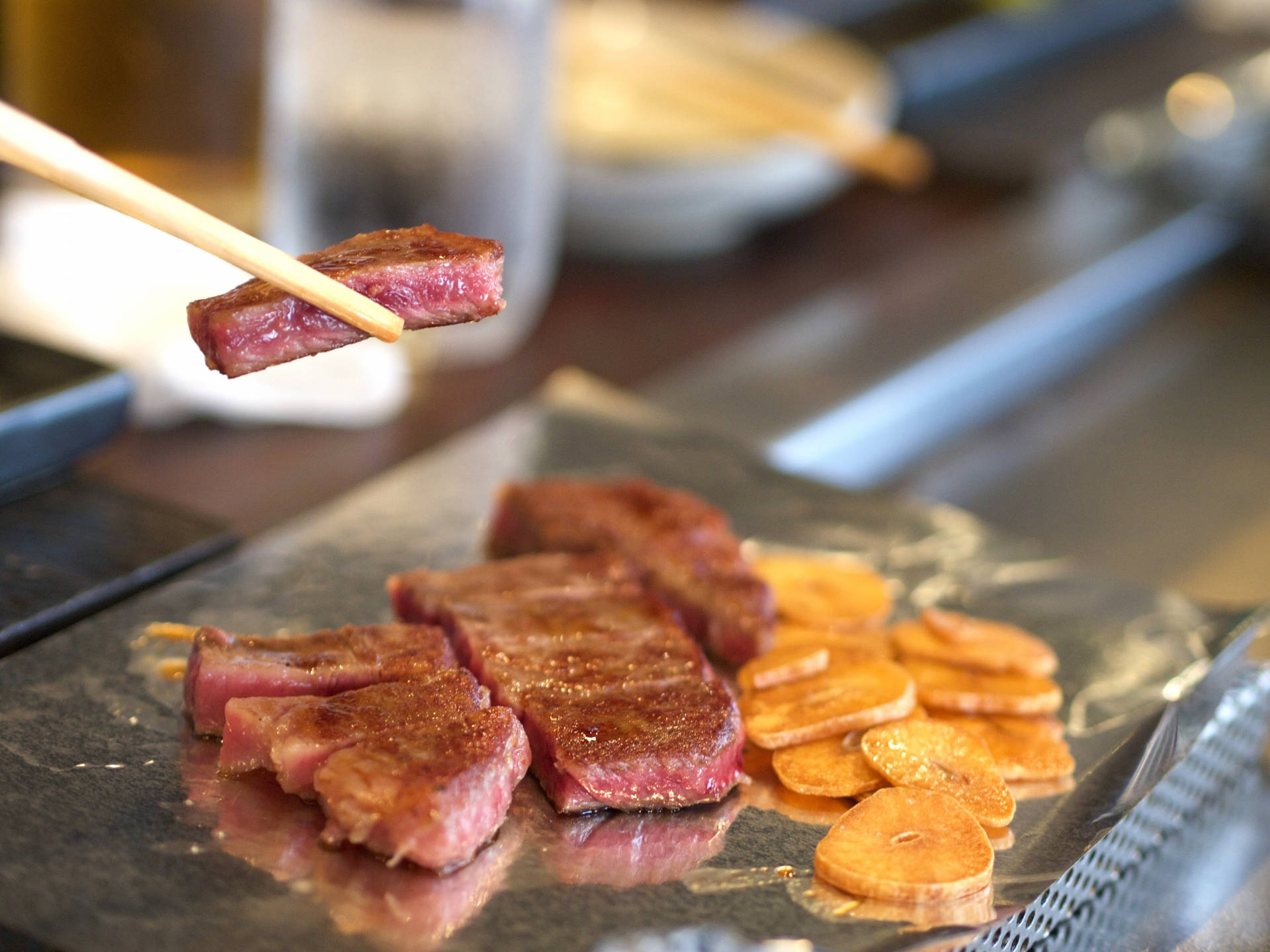 Grilled Kobe Beef And Garlic Background