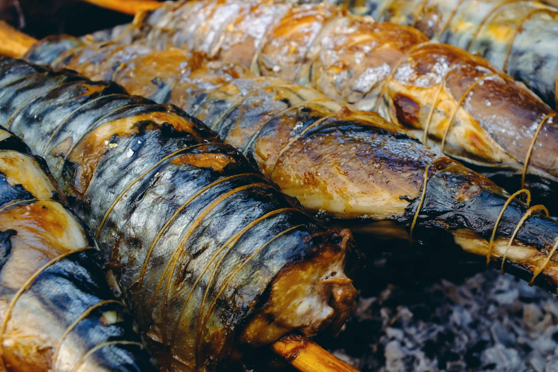 Grilled Mackerel On Stick Background