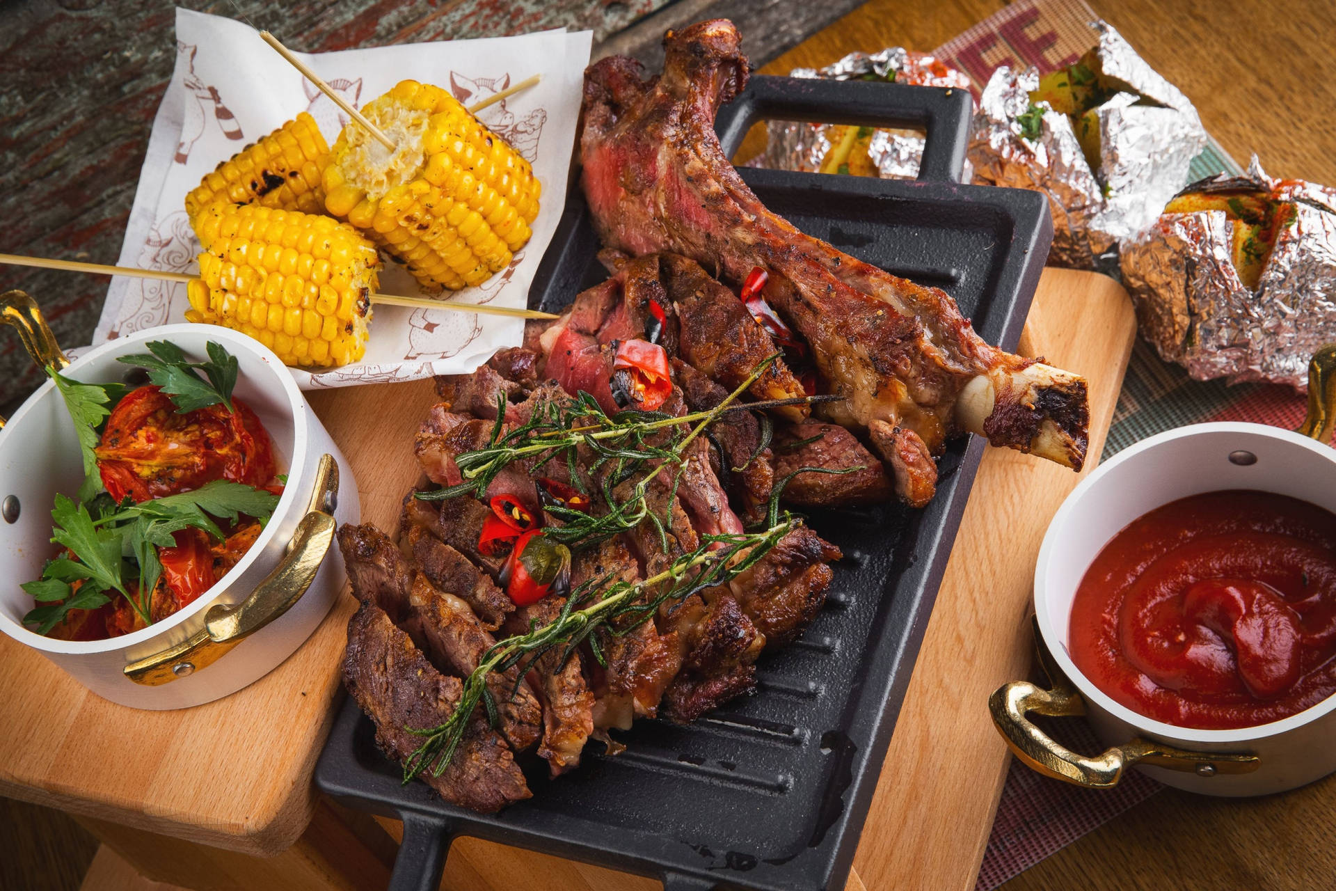 Grilled Meat And Corn Background