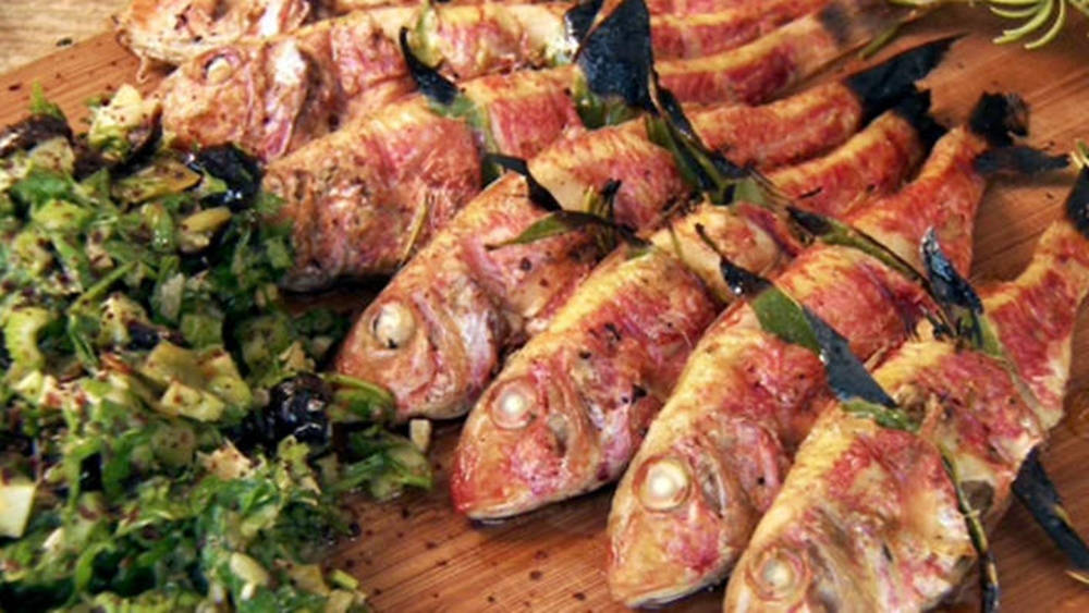 Grilled Red Mullet With Side Salad Background