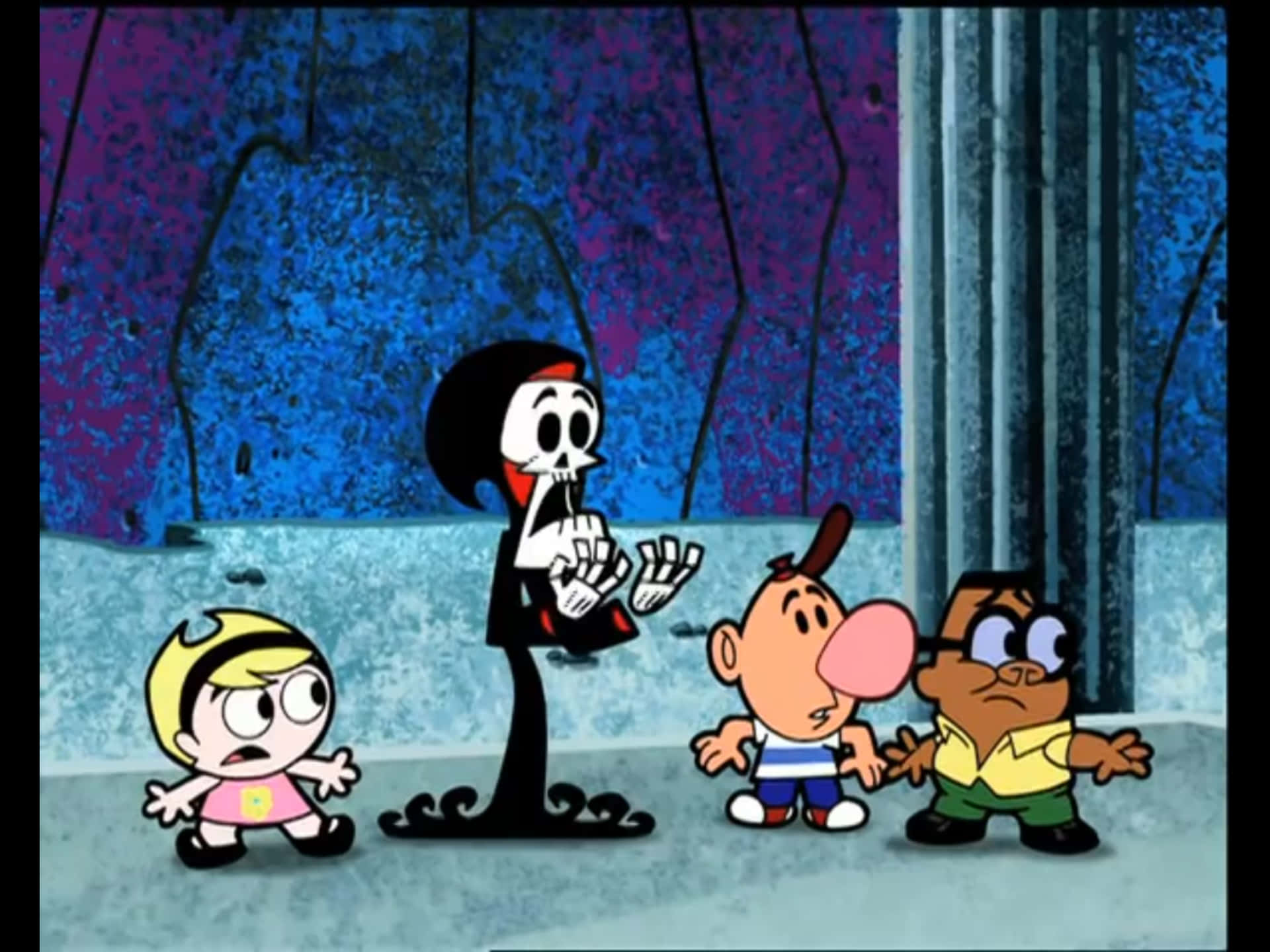 Grim Reaper, Billy, And Mandy In An Adventurous Scene From The Grim Adventures Of Billy And Mandy