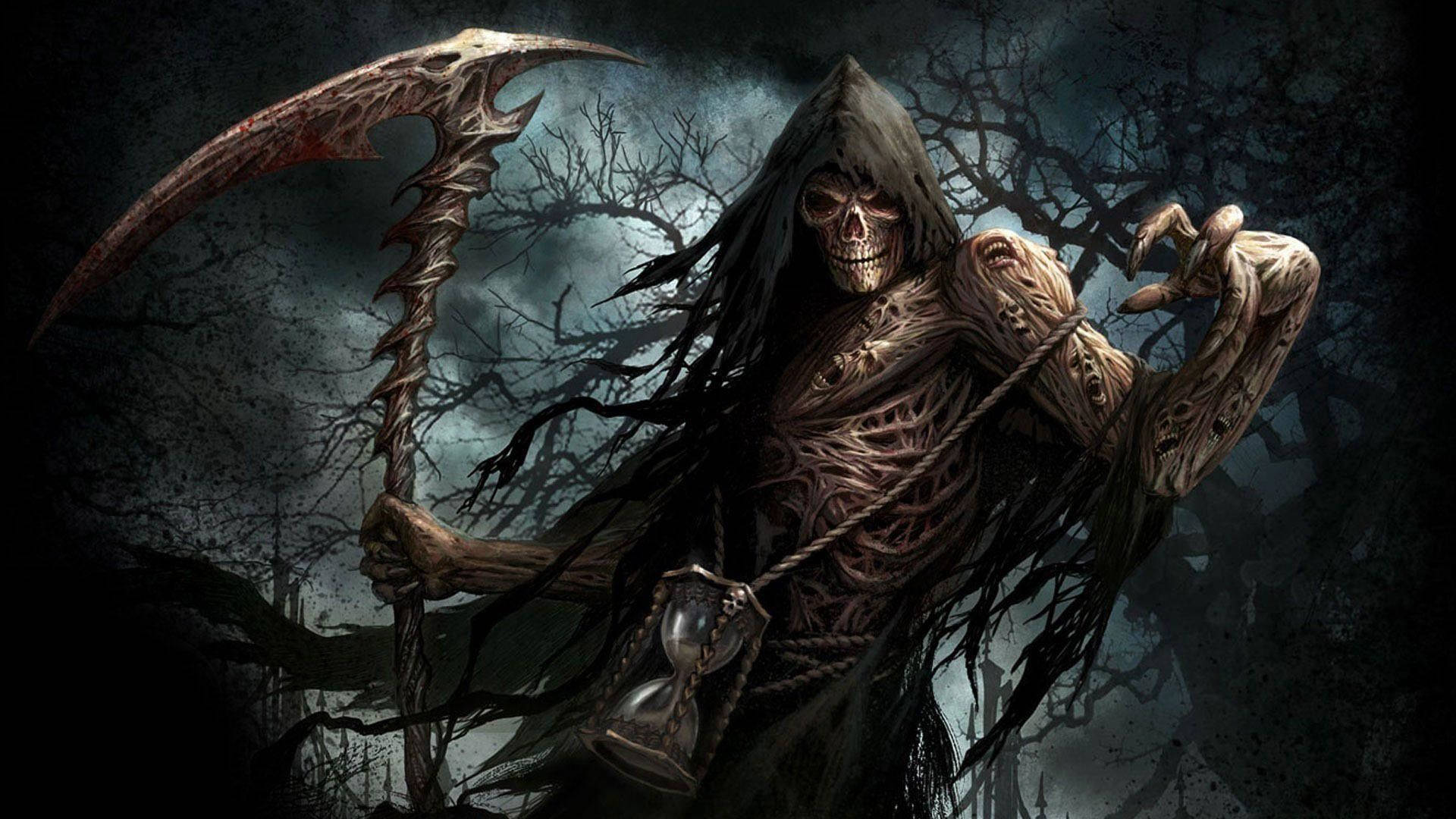 Grim Reaper Demon With Scythes Background