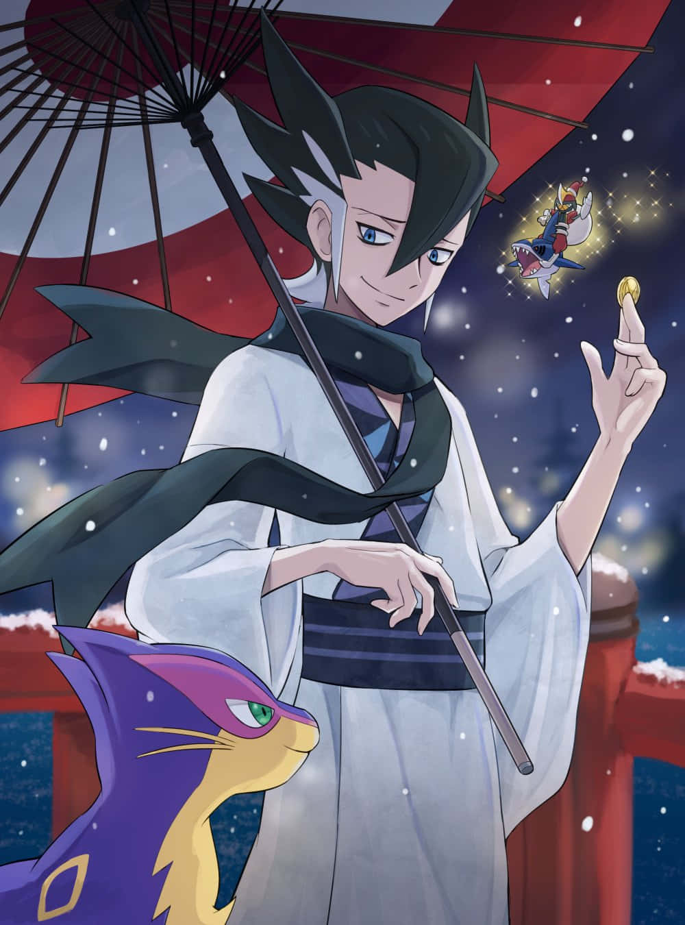 Grimsley And Liepard Under Snow Background