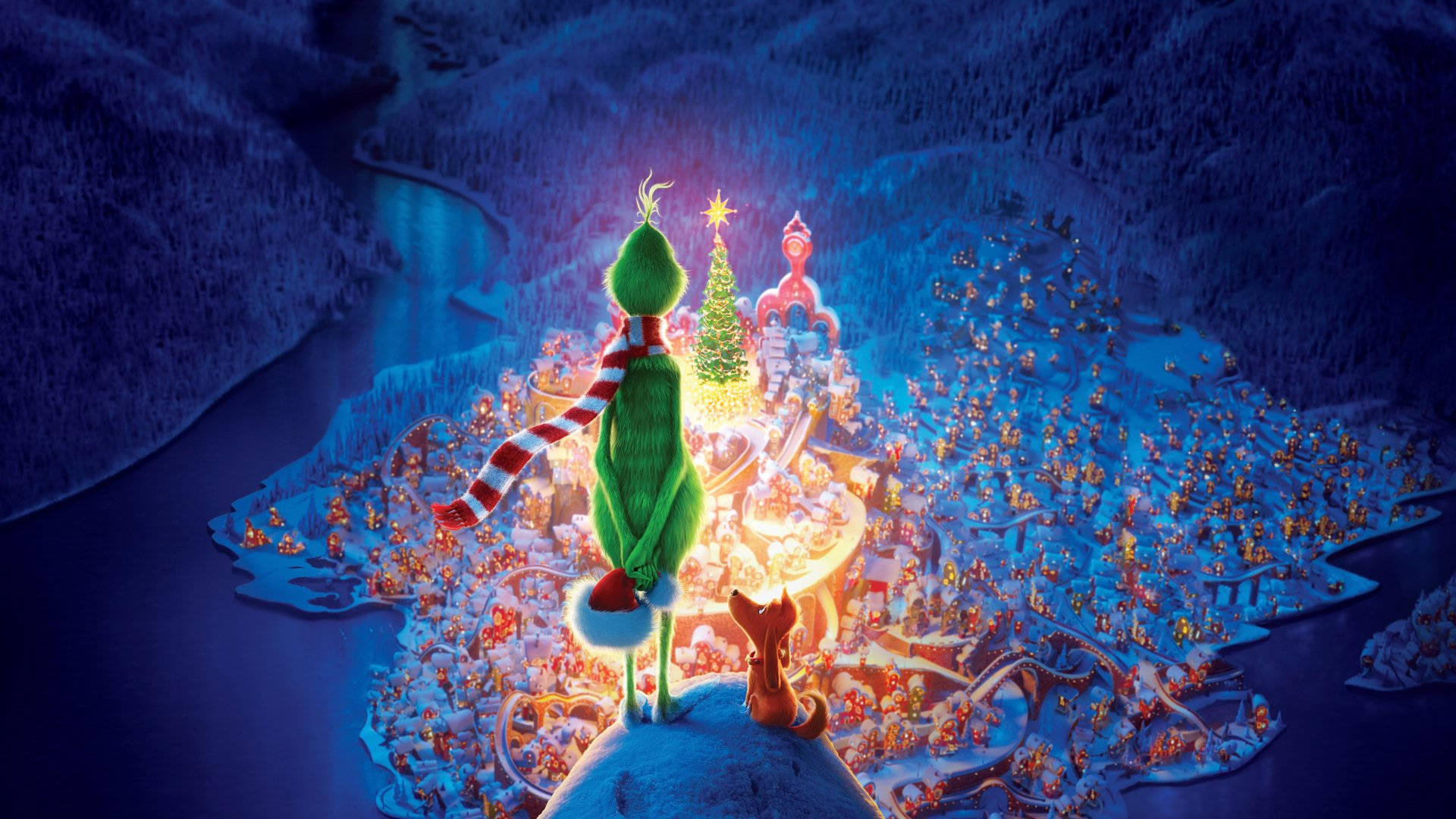 Grinch And Dog City View Background