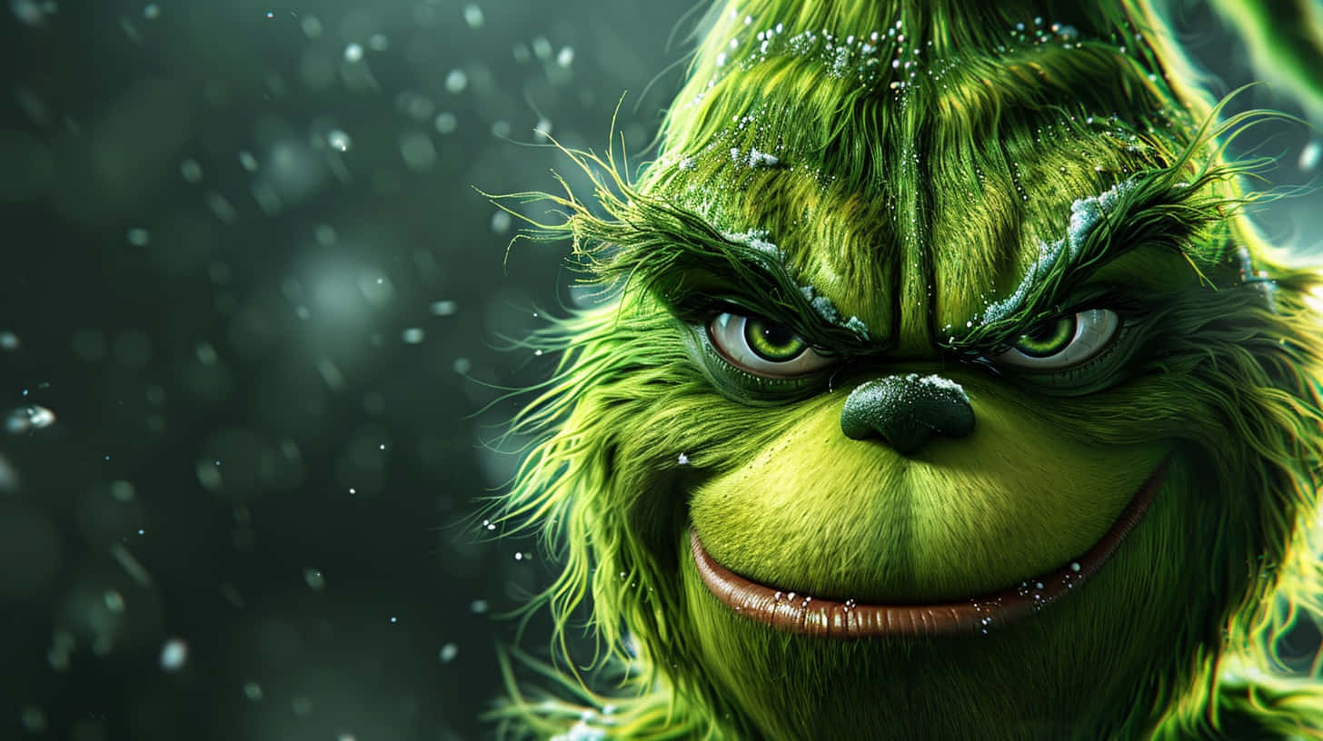 Grinch Close Up Snowflakes Background