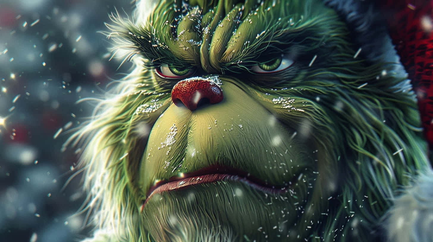Grinch Facein Snowfall Background