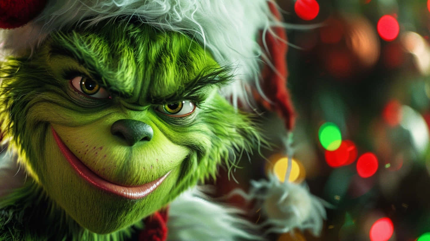 Grinch Smiling Christmas Lights Background Background