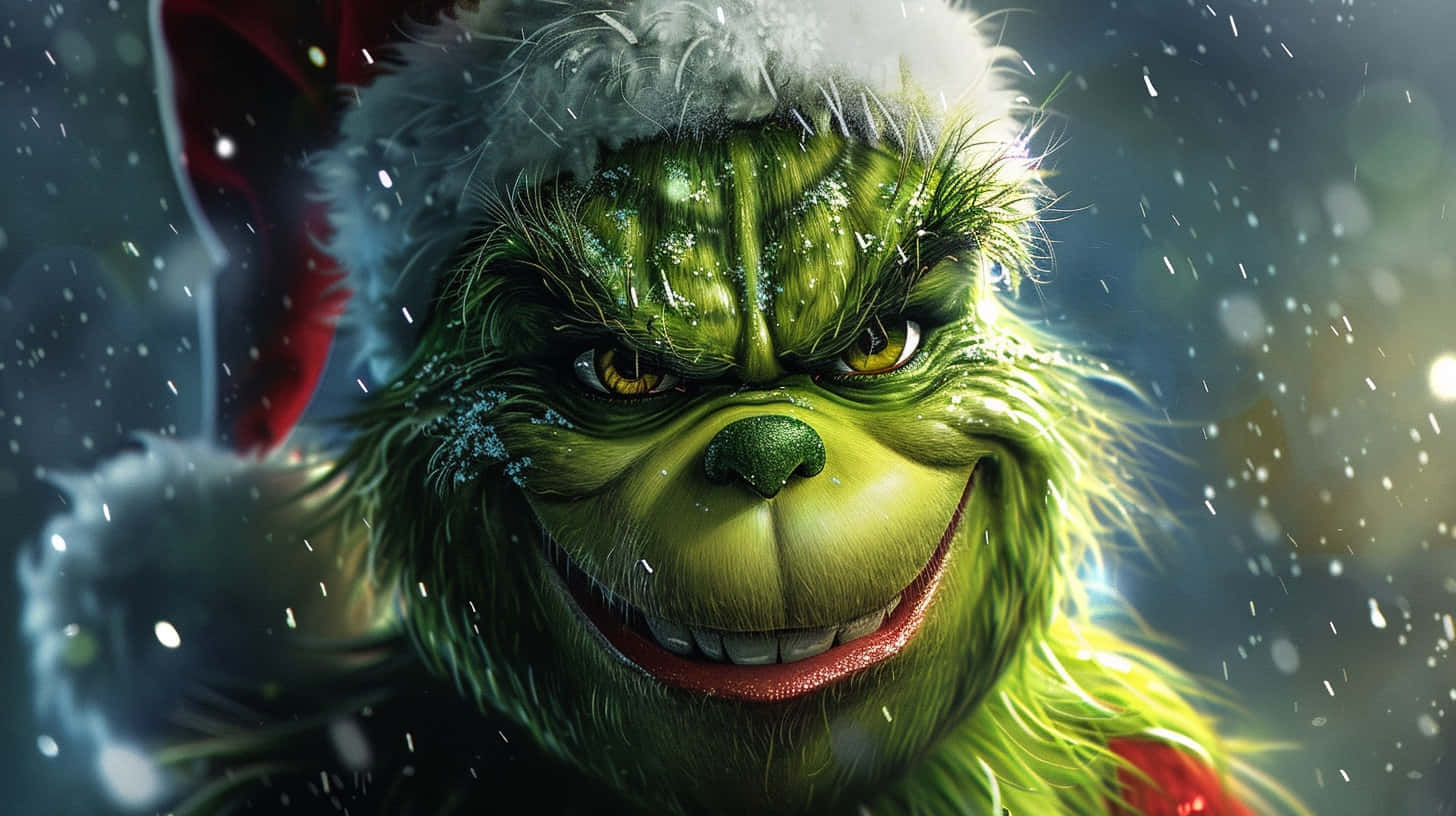 Grinch Smilingin Snowfall Background