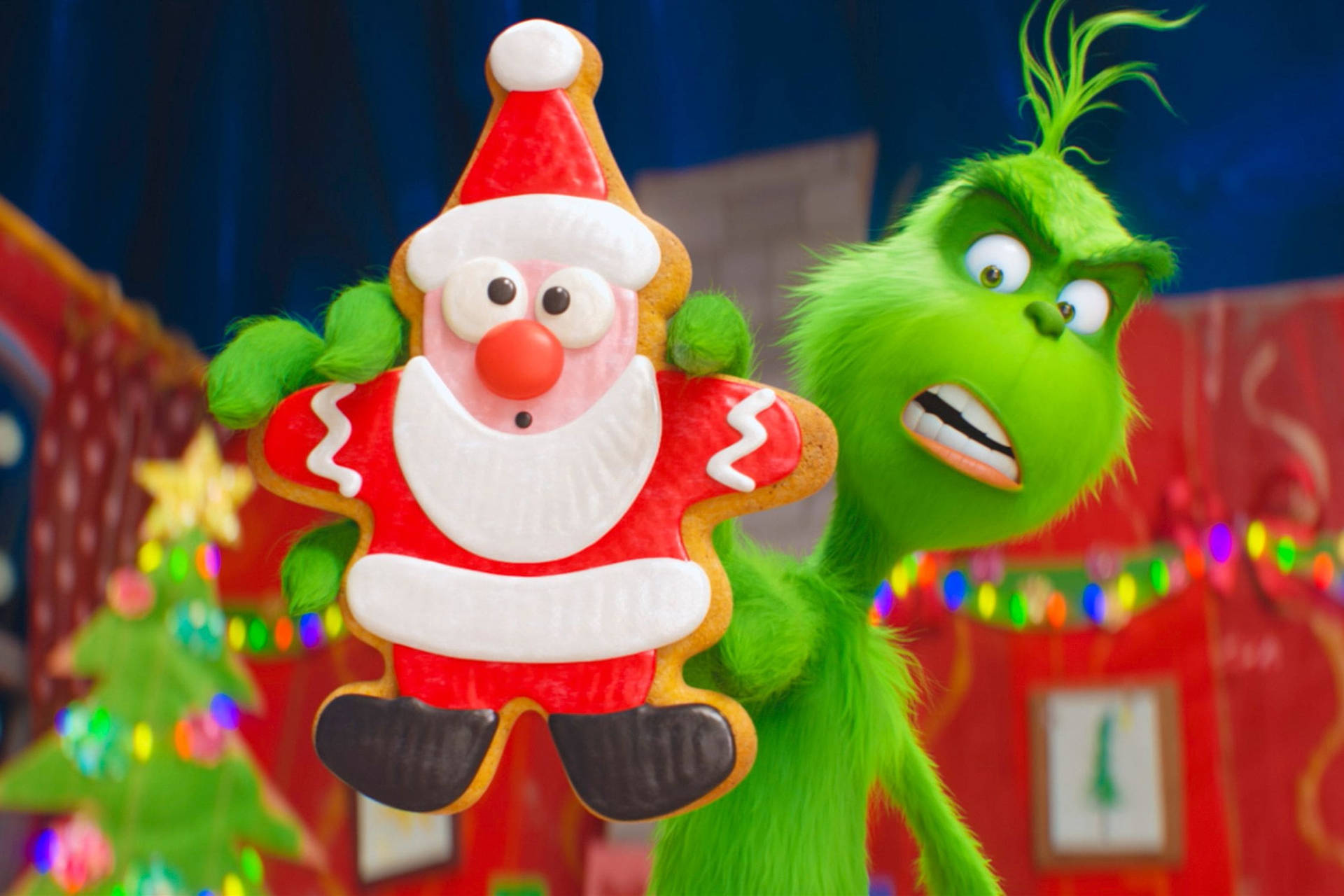 Grinch With Santa Decor Background