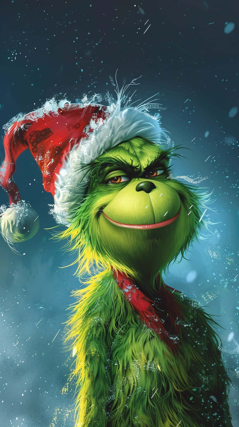 Grinchin Santa Hat Smiling Background