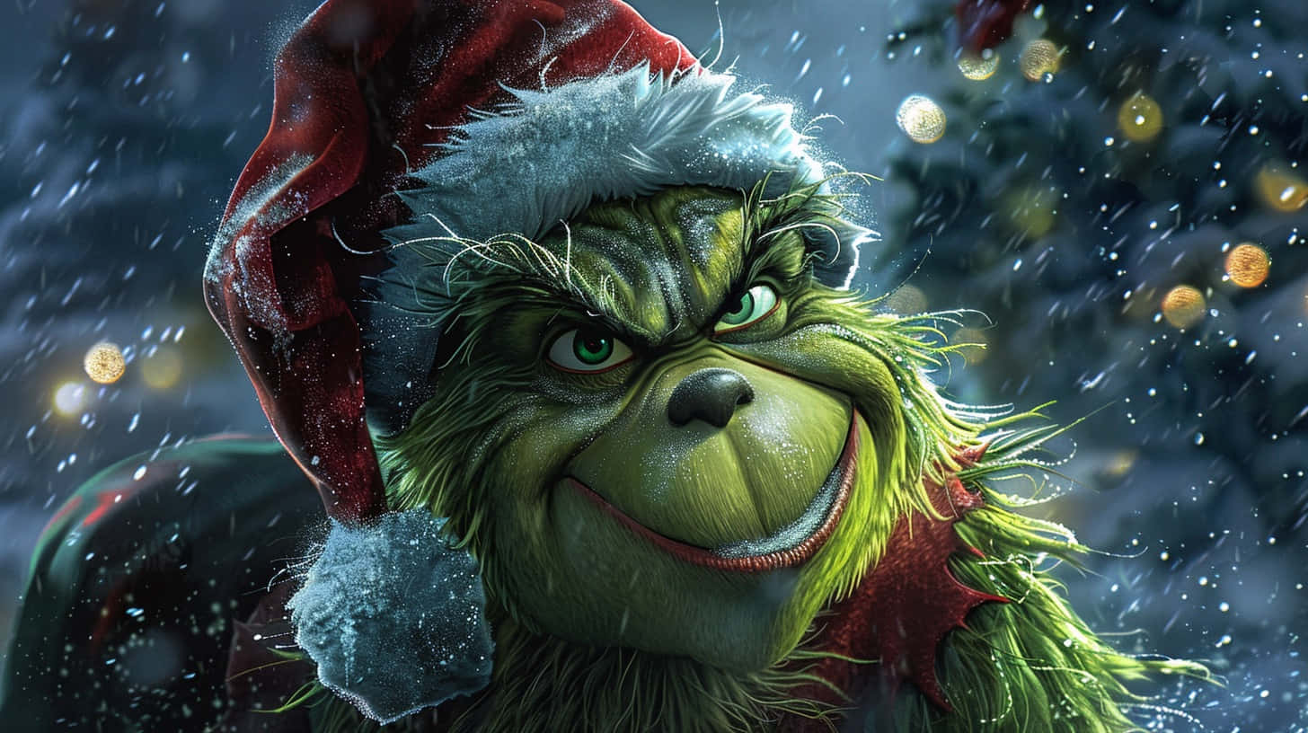 Grinchin Santa Hat Snowfall Background
