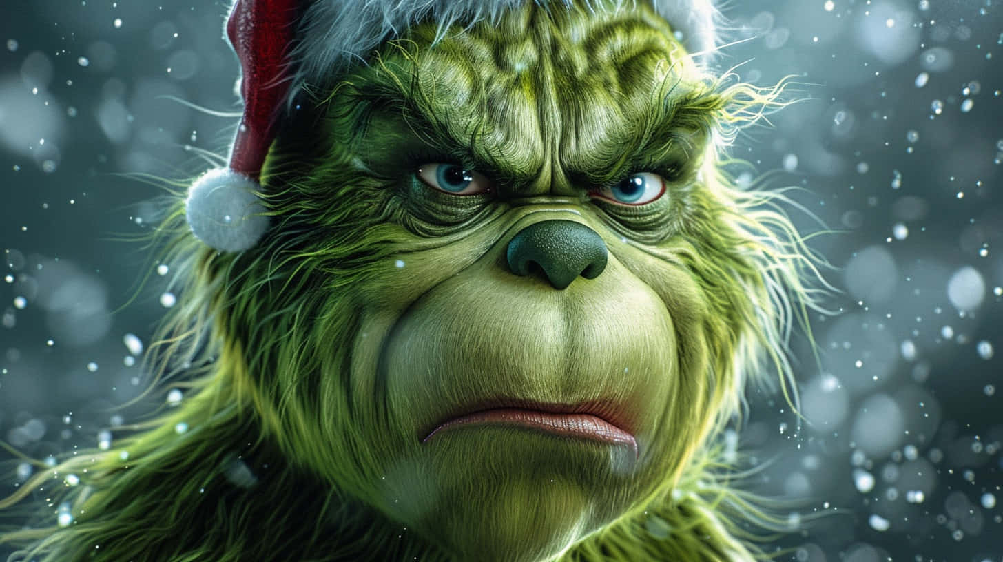 Grinchin Santa Hat Snowfall Background