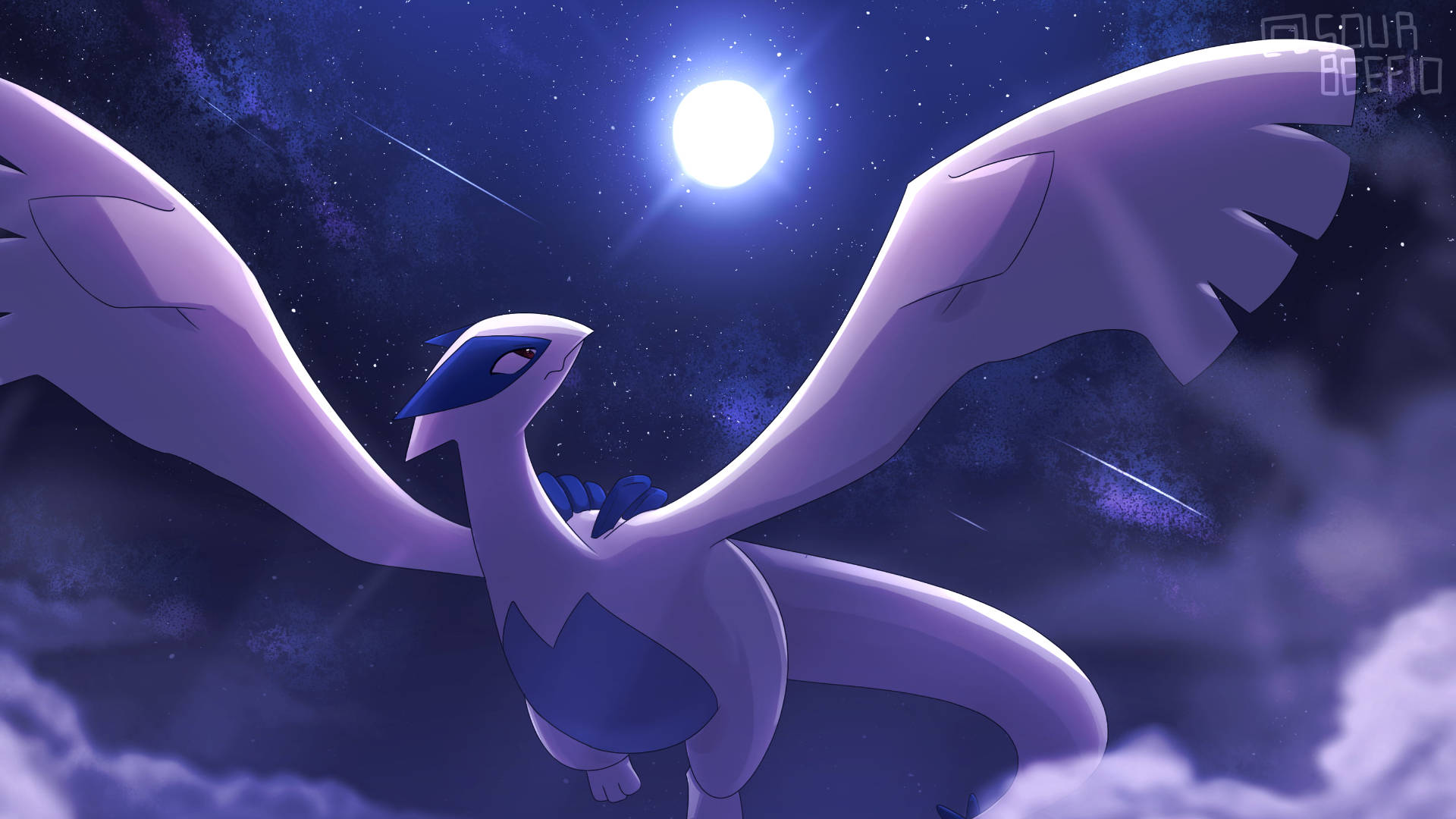 'grinning Lugia Stares At The Full Moon'. Background