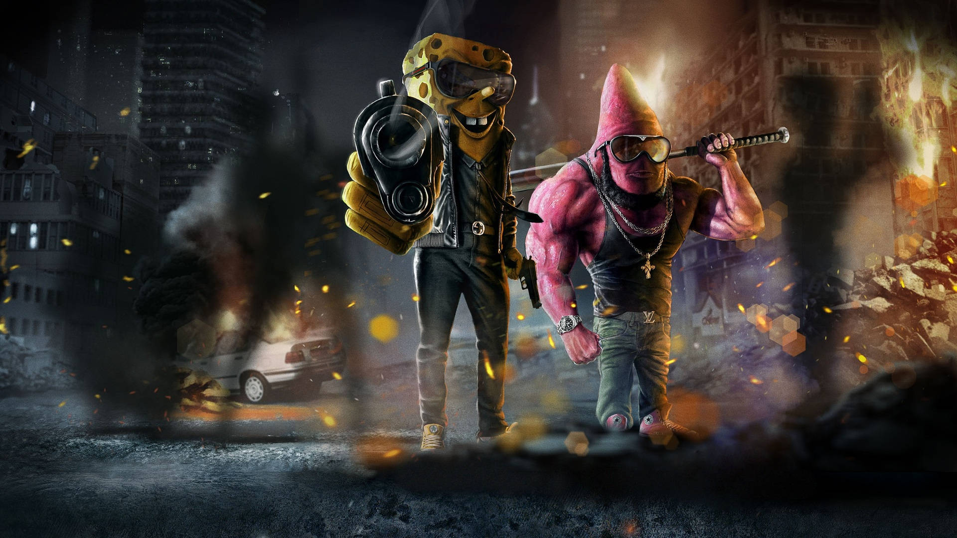 Gritty Gangsters Spongebob And Patrick Background