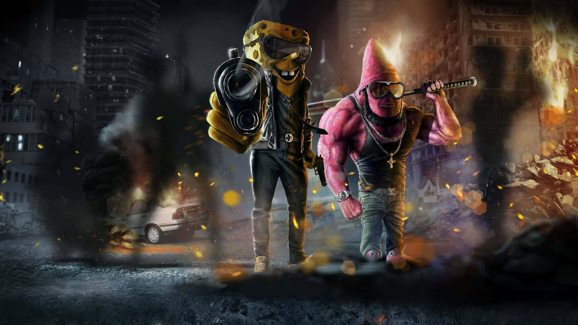 Gritty Spongebob And Patrick Background