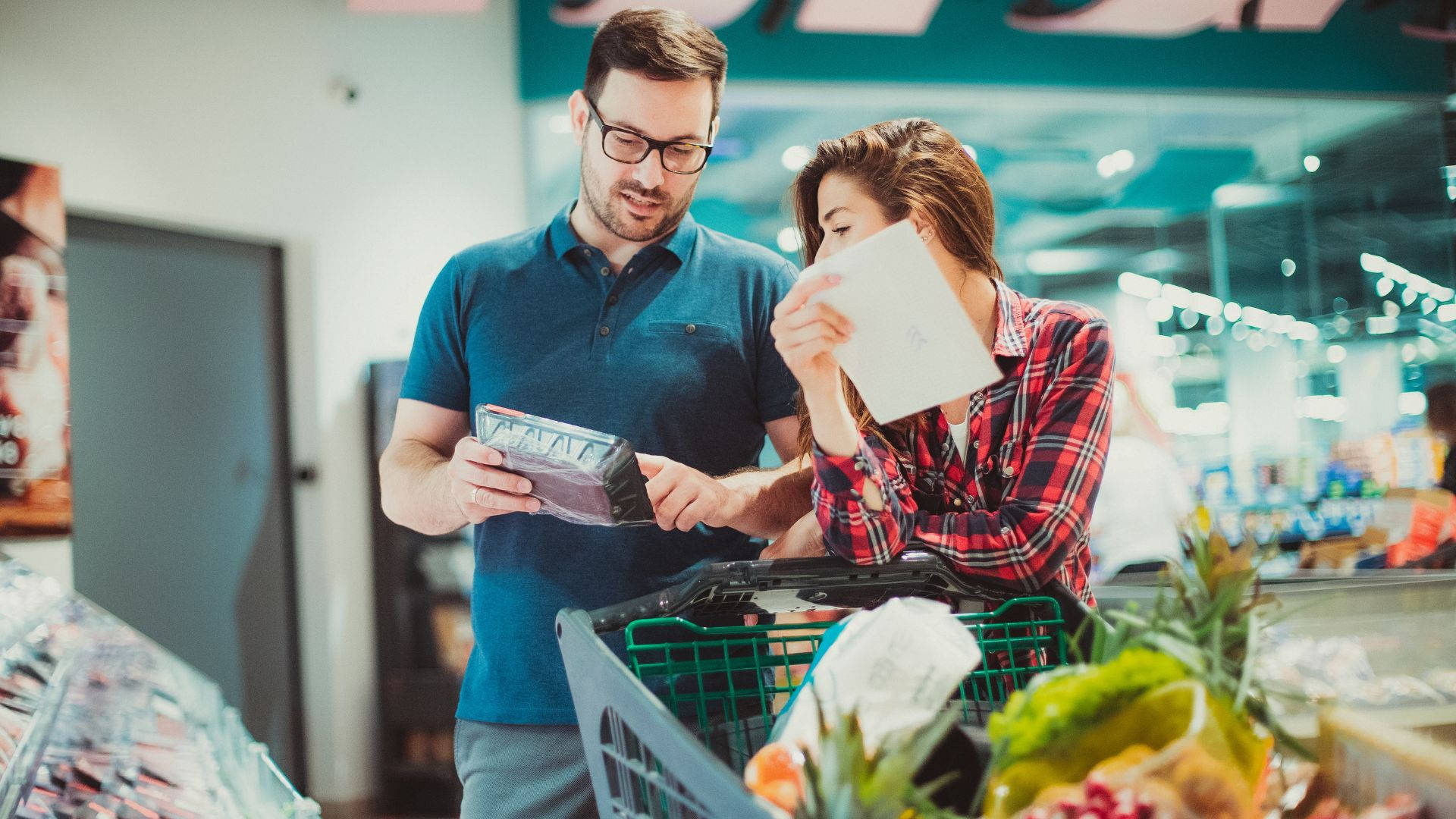 Grocery Items Woman Talking Background