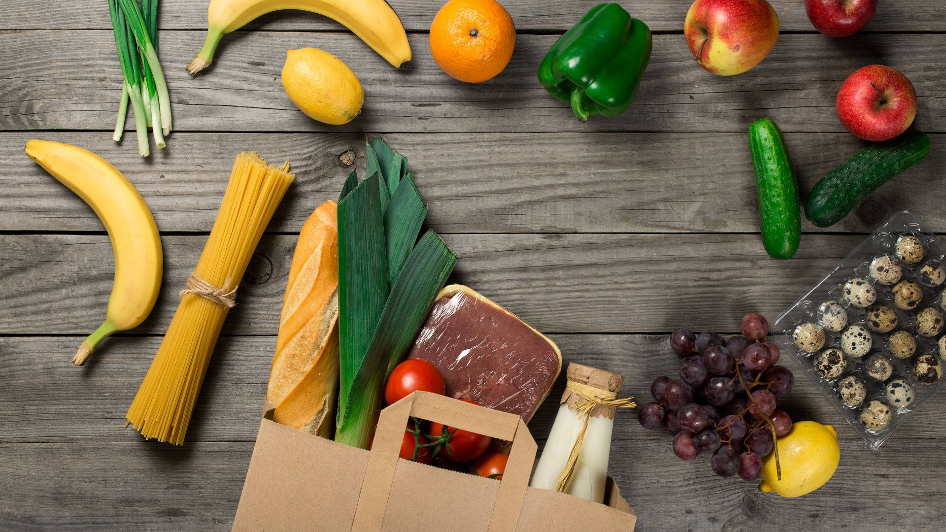 Grocery Items Wooden Table