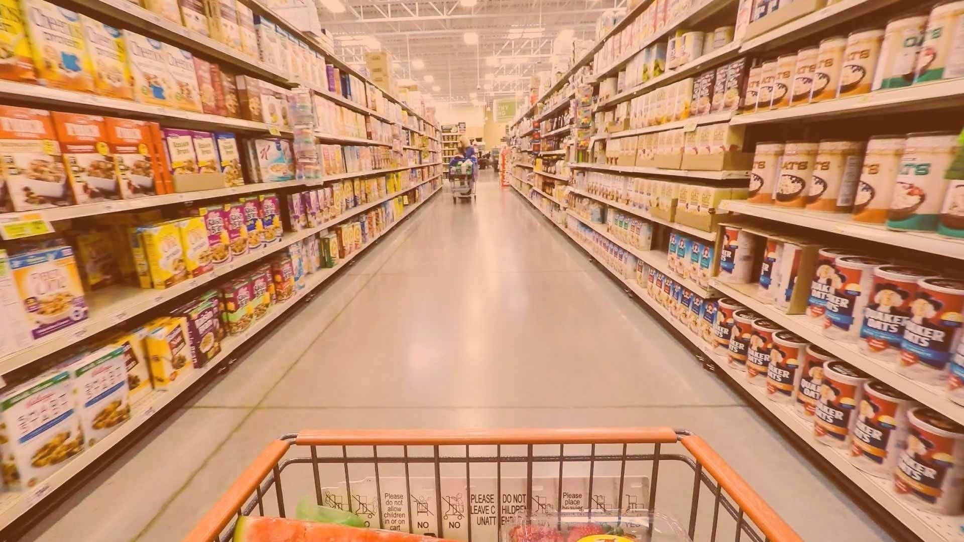 Grocery Store Shopping Aisle With Yellow Filter Background