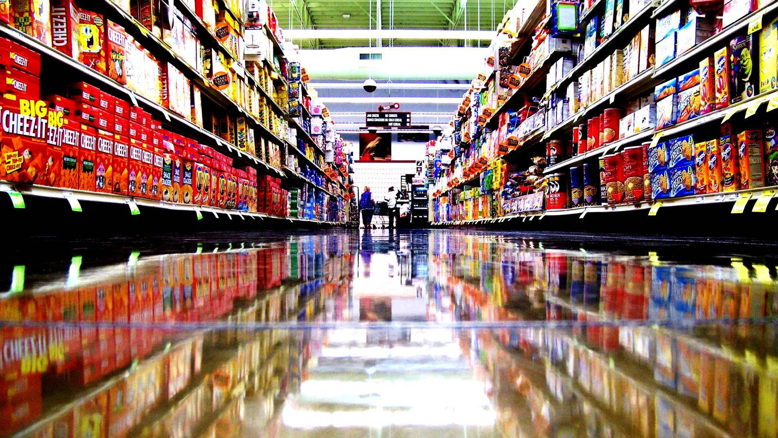 Grocery Store With Shiny Floor Background