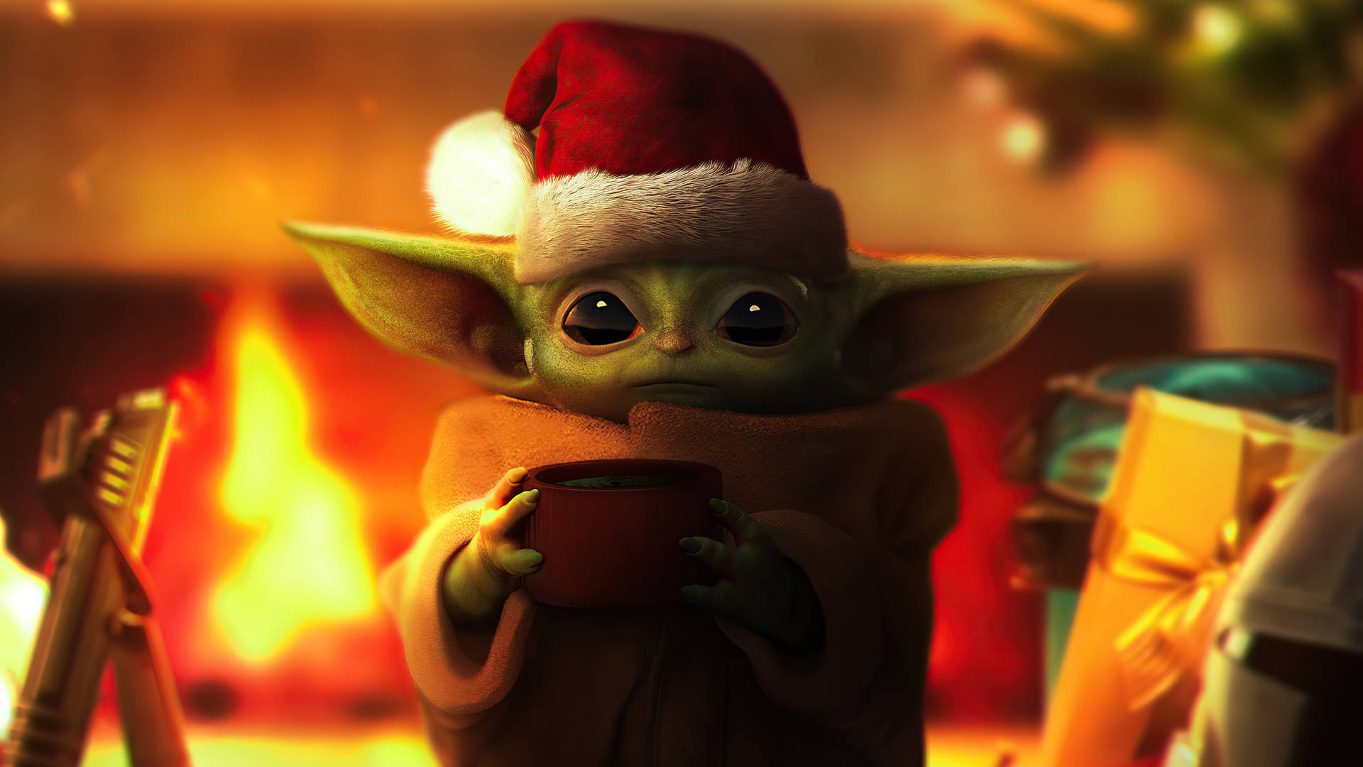 Grogu Getting Warm Star Wars Christmas Background