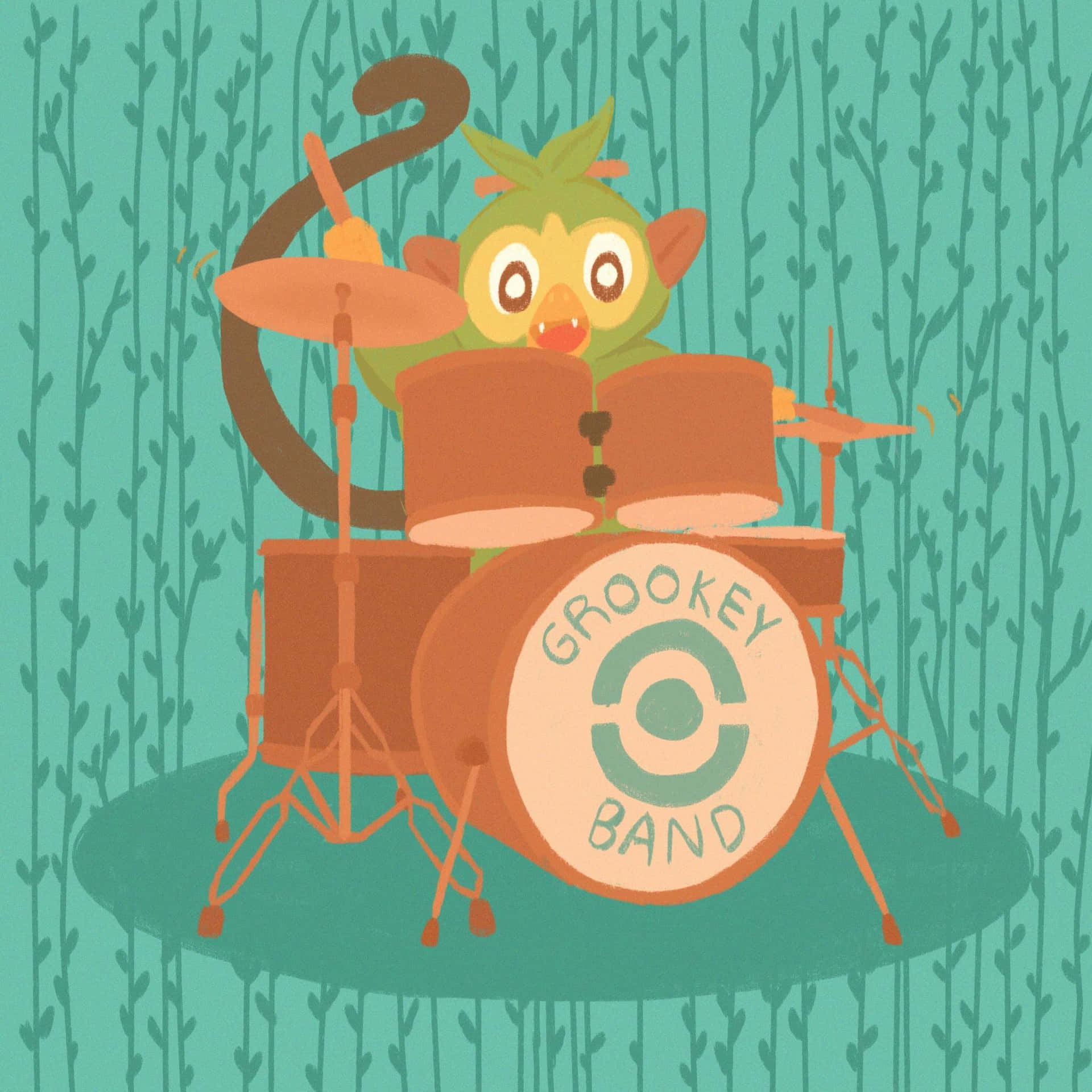 Grookey Drumming Band Illustration Background