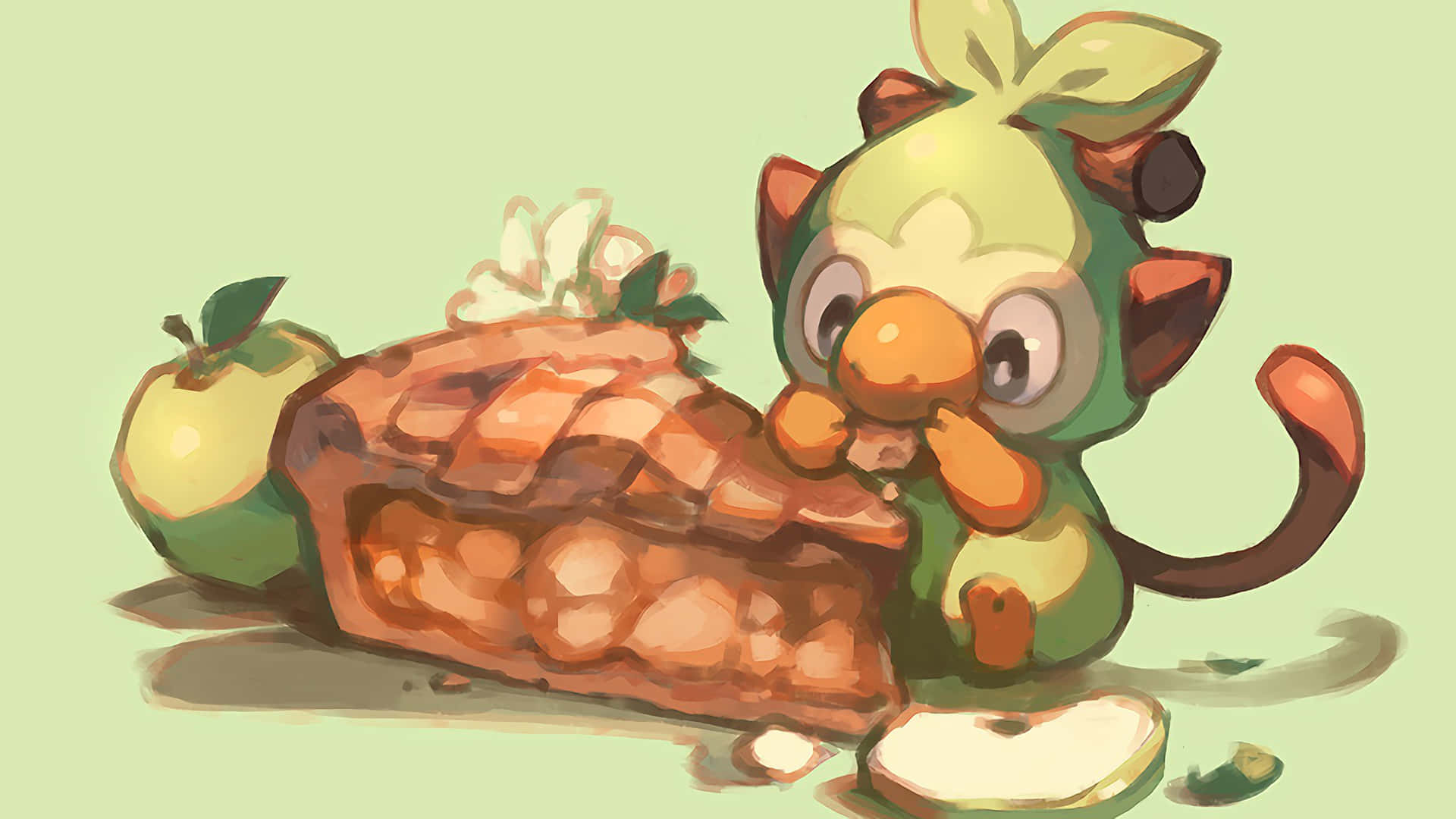 Grookey Enjoying A Treat Background
