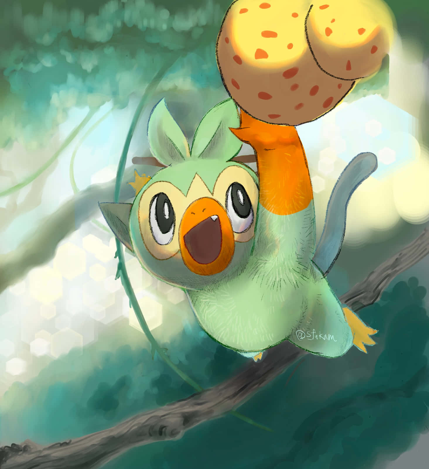 Grookey Hanging From Tree Background