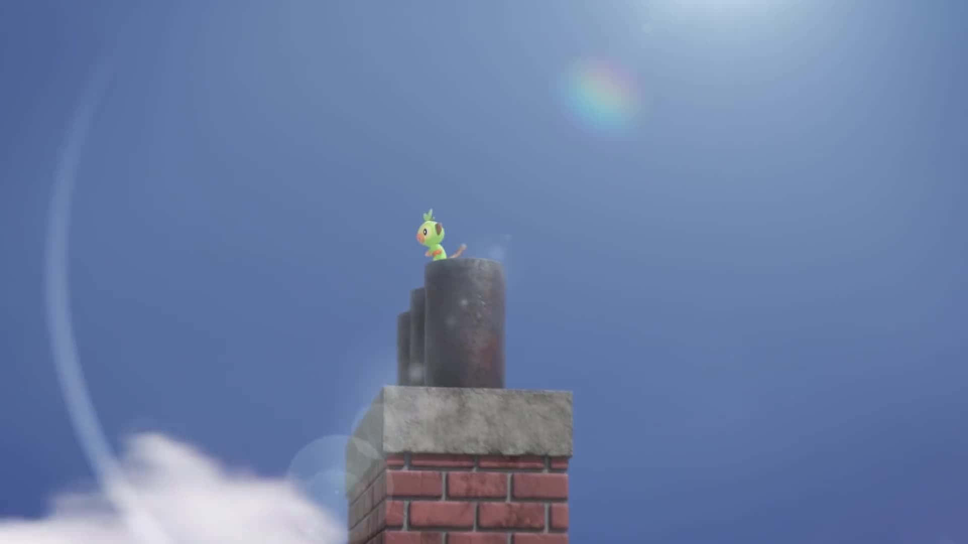 Grookey On Chimney Sky Backdrop Background