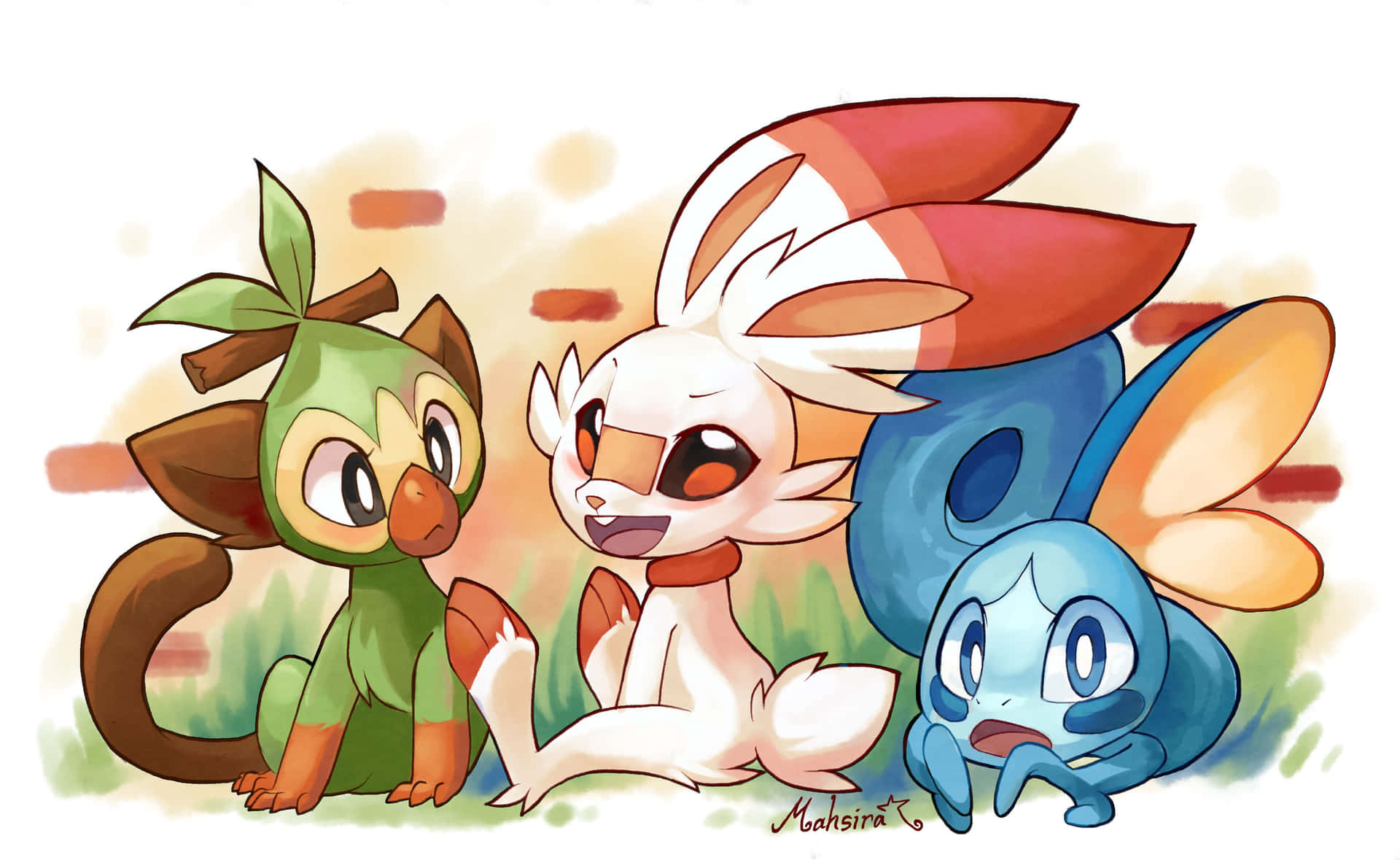 Grookey Playing In A Green Meadow Background