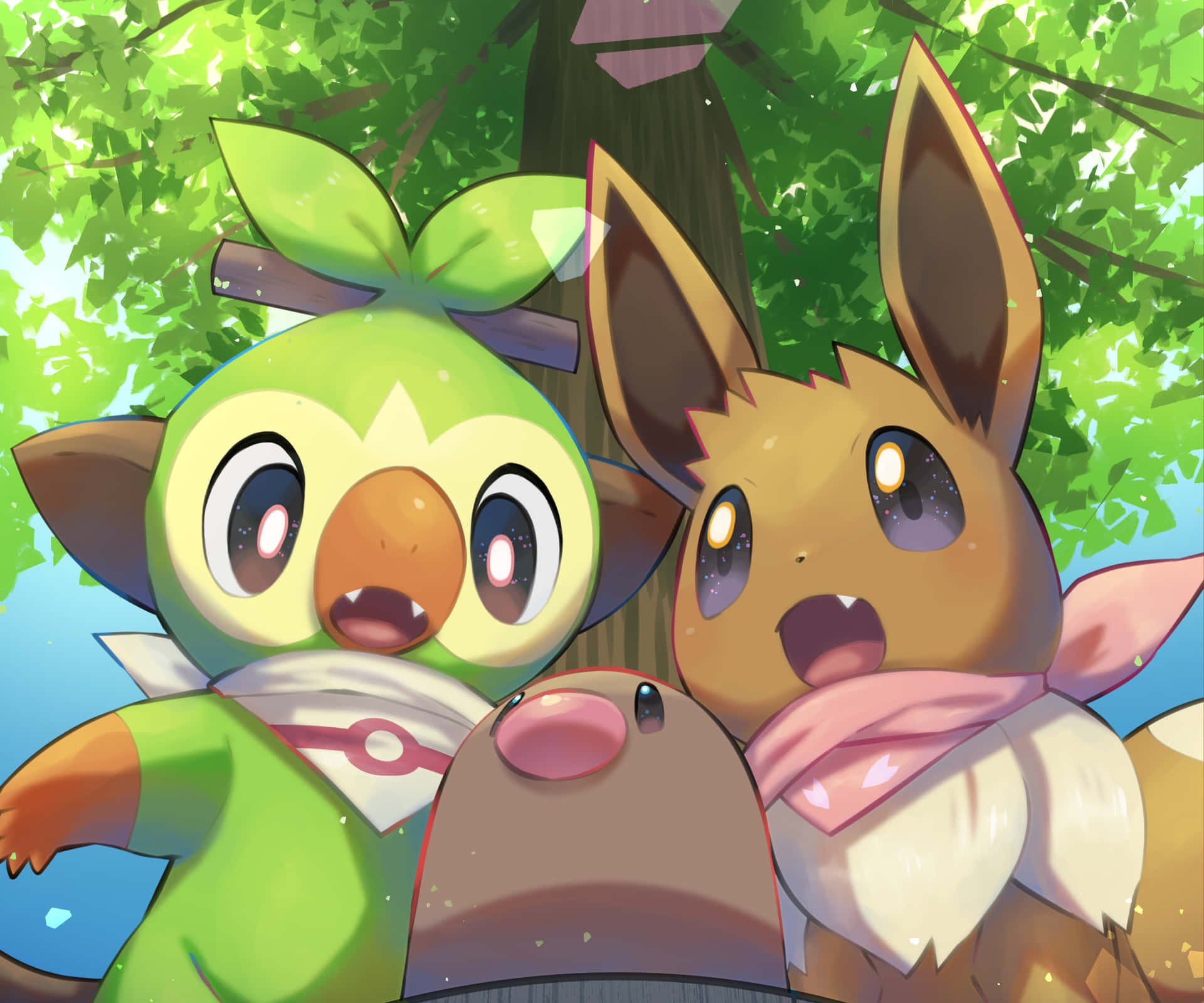 Grookeyand Eevee Friends Forever Background