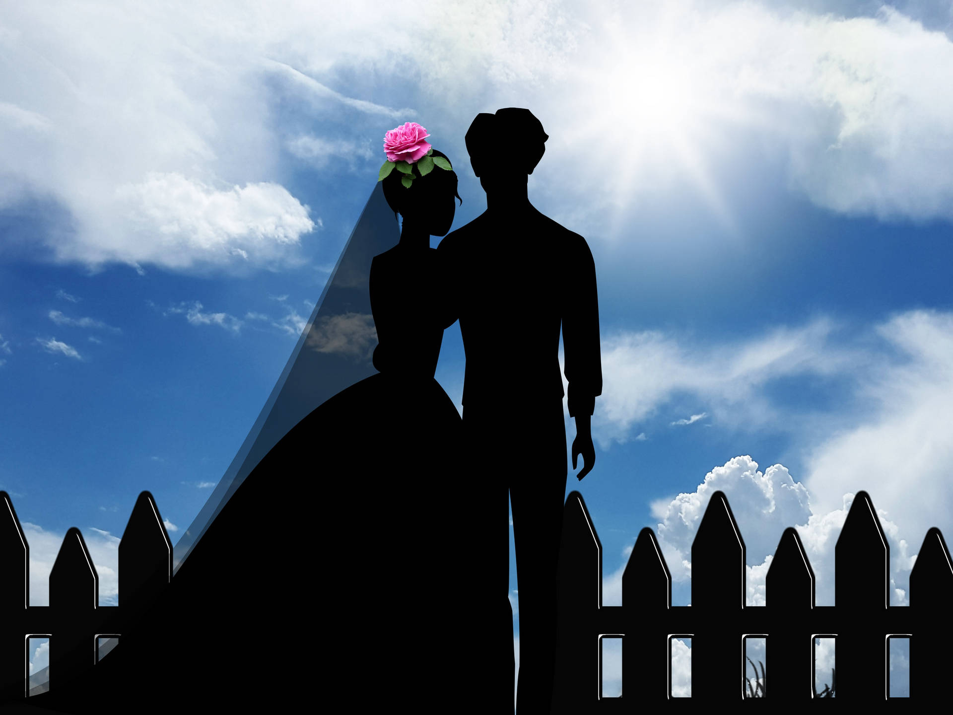 Groom And Bride Silhouette Background