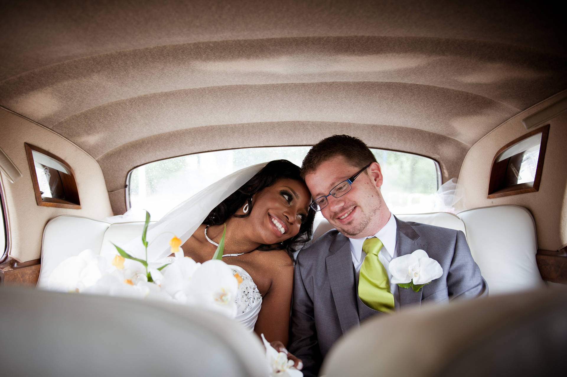 Groom In Bridal Car Background