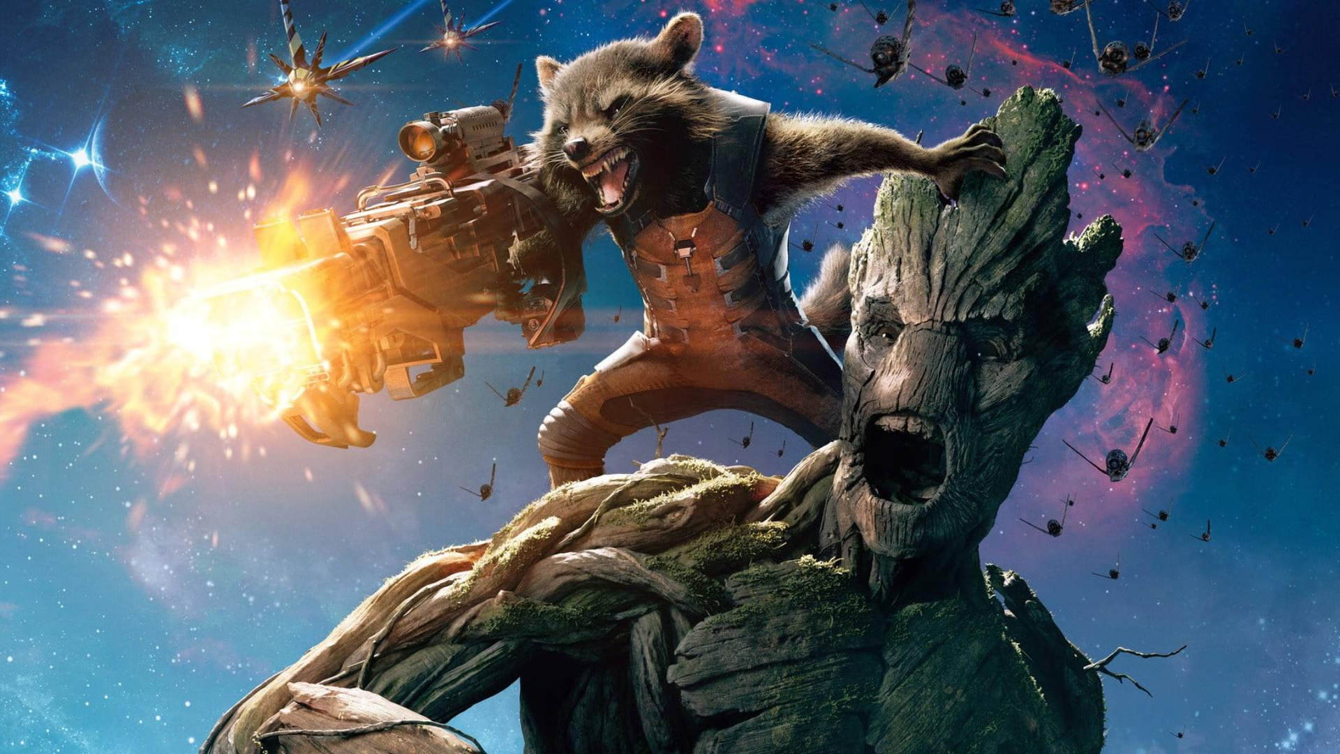 Groot And Rocket Tandem Background