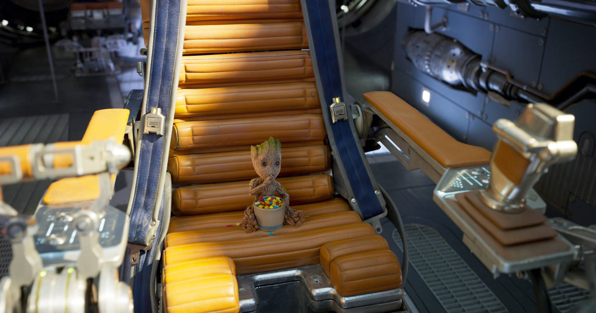 Groot Eating In Spaceship Background