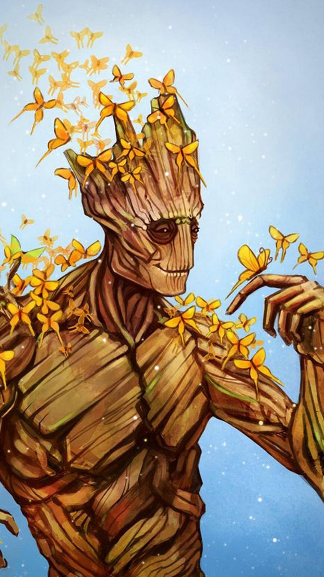 Groot With Butterflies Drawing Background
