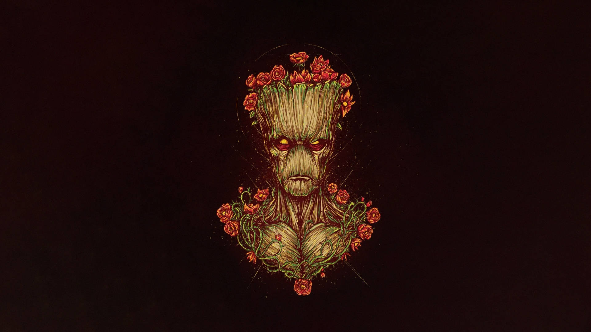 Groot With Flowers Background