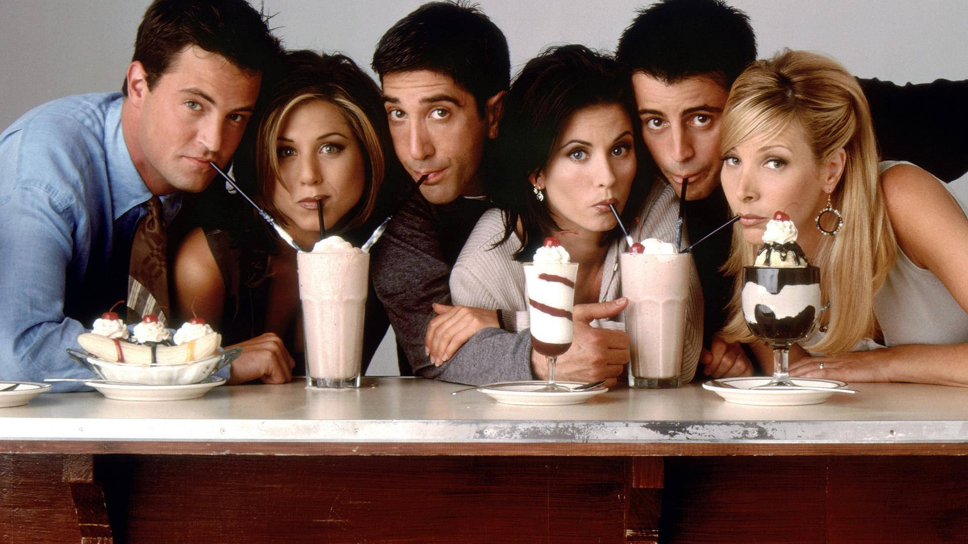 Group Friends Drinking Milkshakes Background