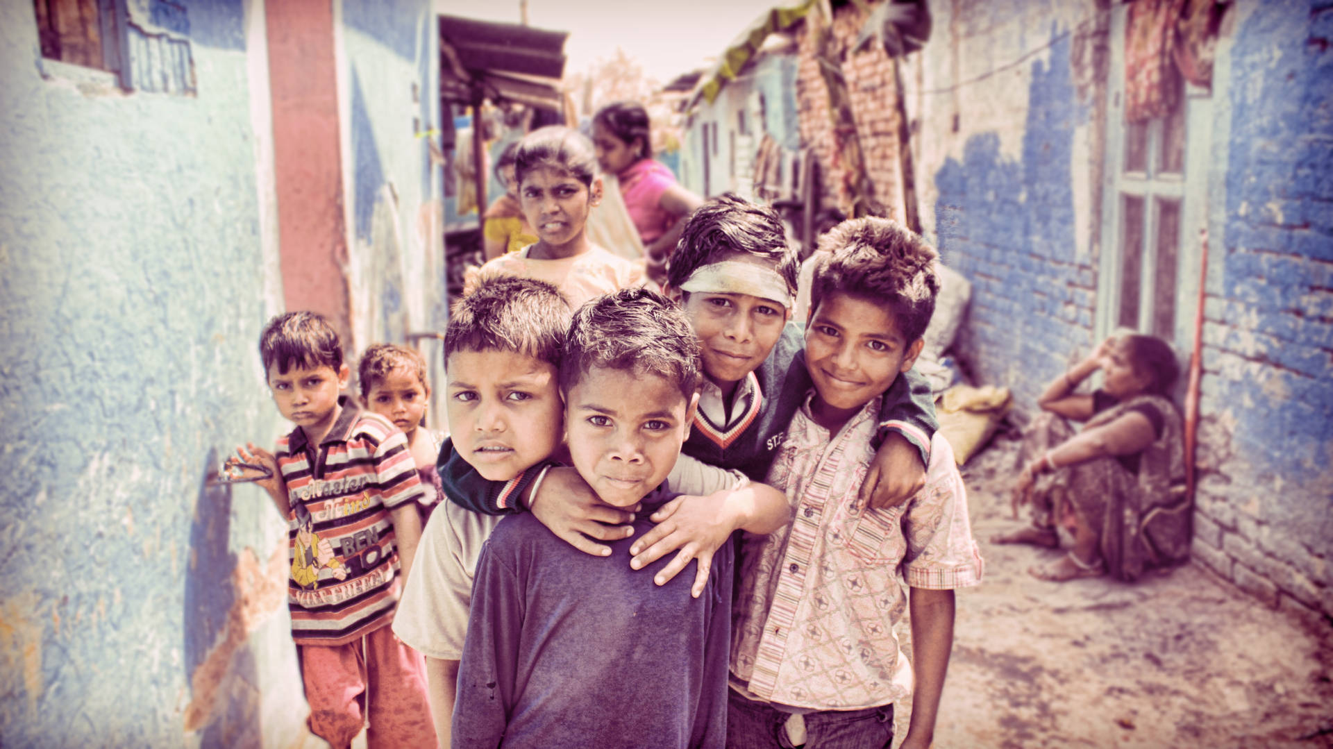 Group Of Boys In Village Background