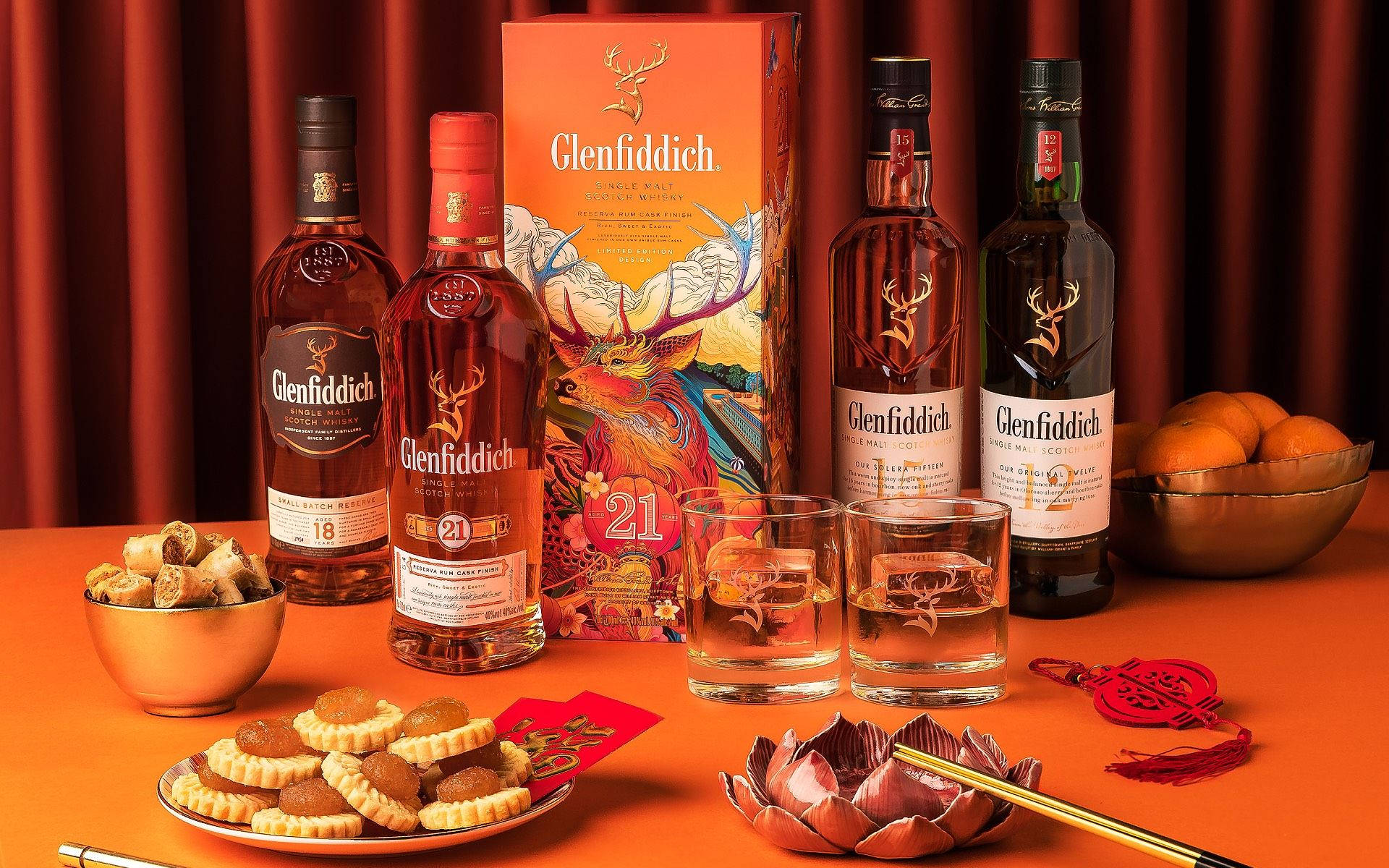 Group Of Glenfiddich Whiskies Background