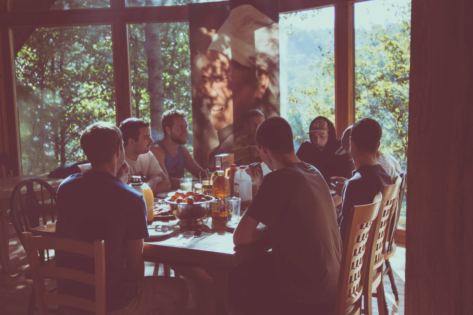 Group Of People Eating Together Background