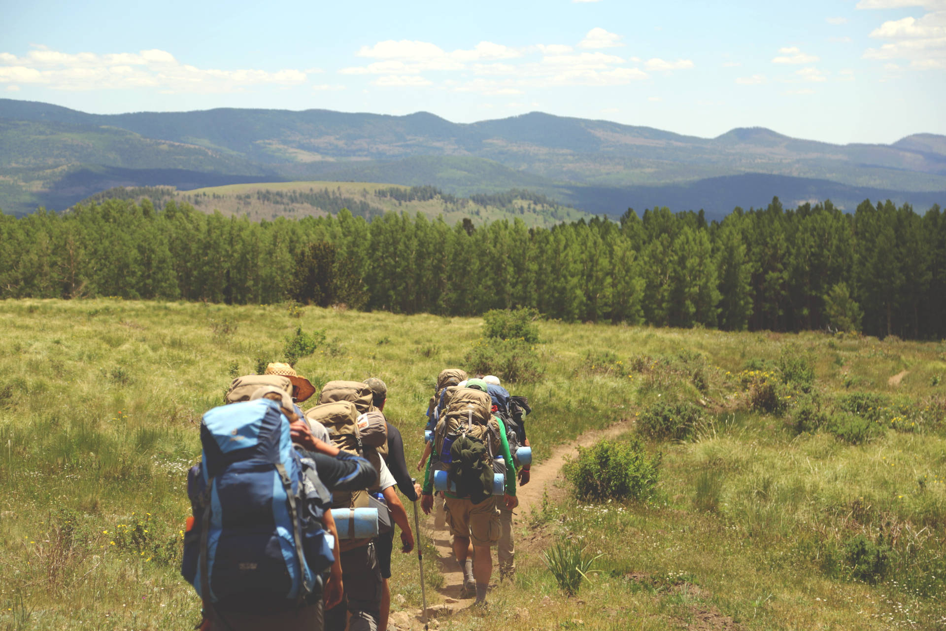 Group Of People Hiking Together Background