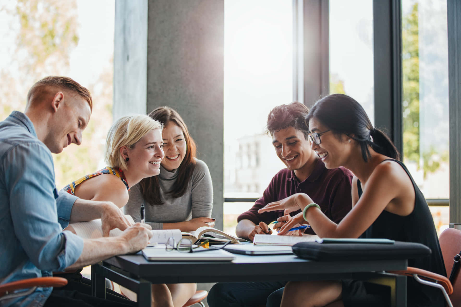 Group Of Young People Studying Background