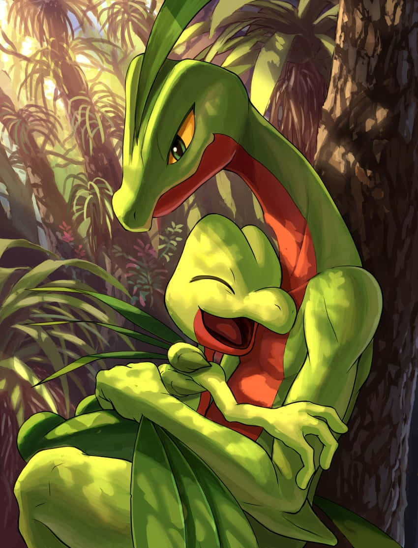 Grovyle Hugging Treecko Background