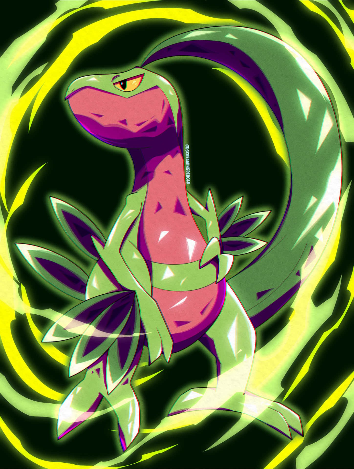 Grovyle Surrounded By Glowing Lights Background