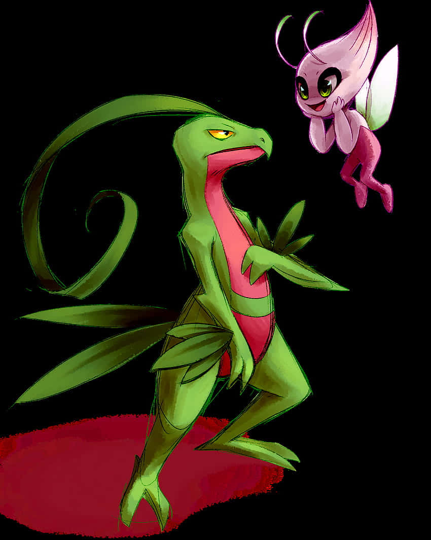 Grovyle With Shiny Celebi Background