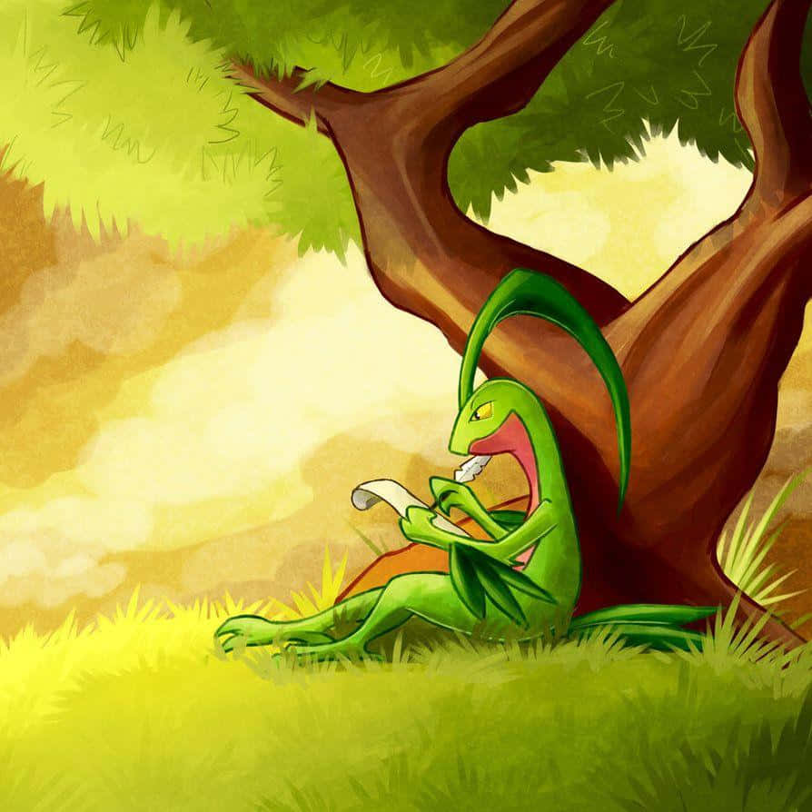 Grovyle Writing Against Tree Background