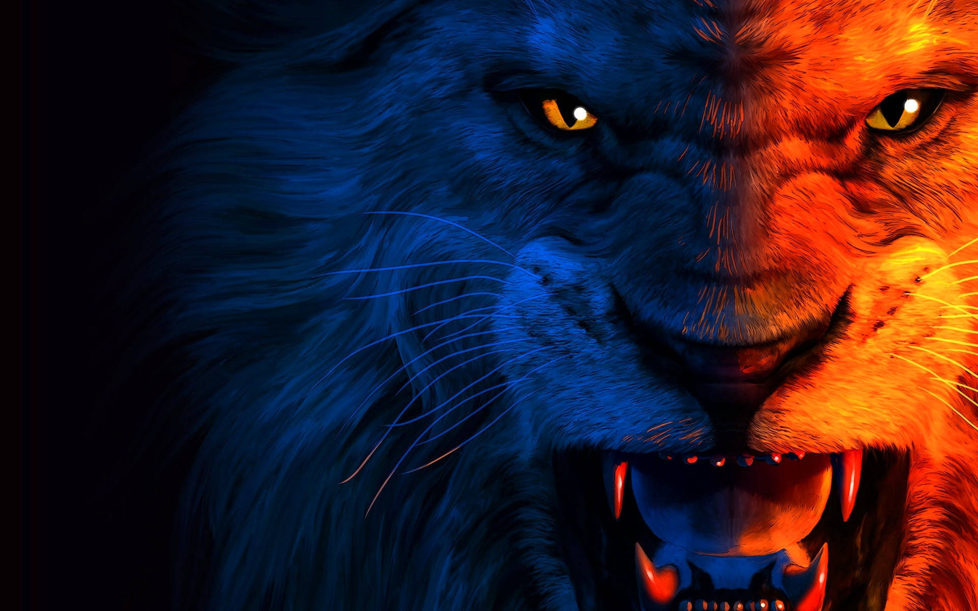 Growling Blue And Red Lion Laptop Background