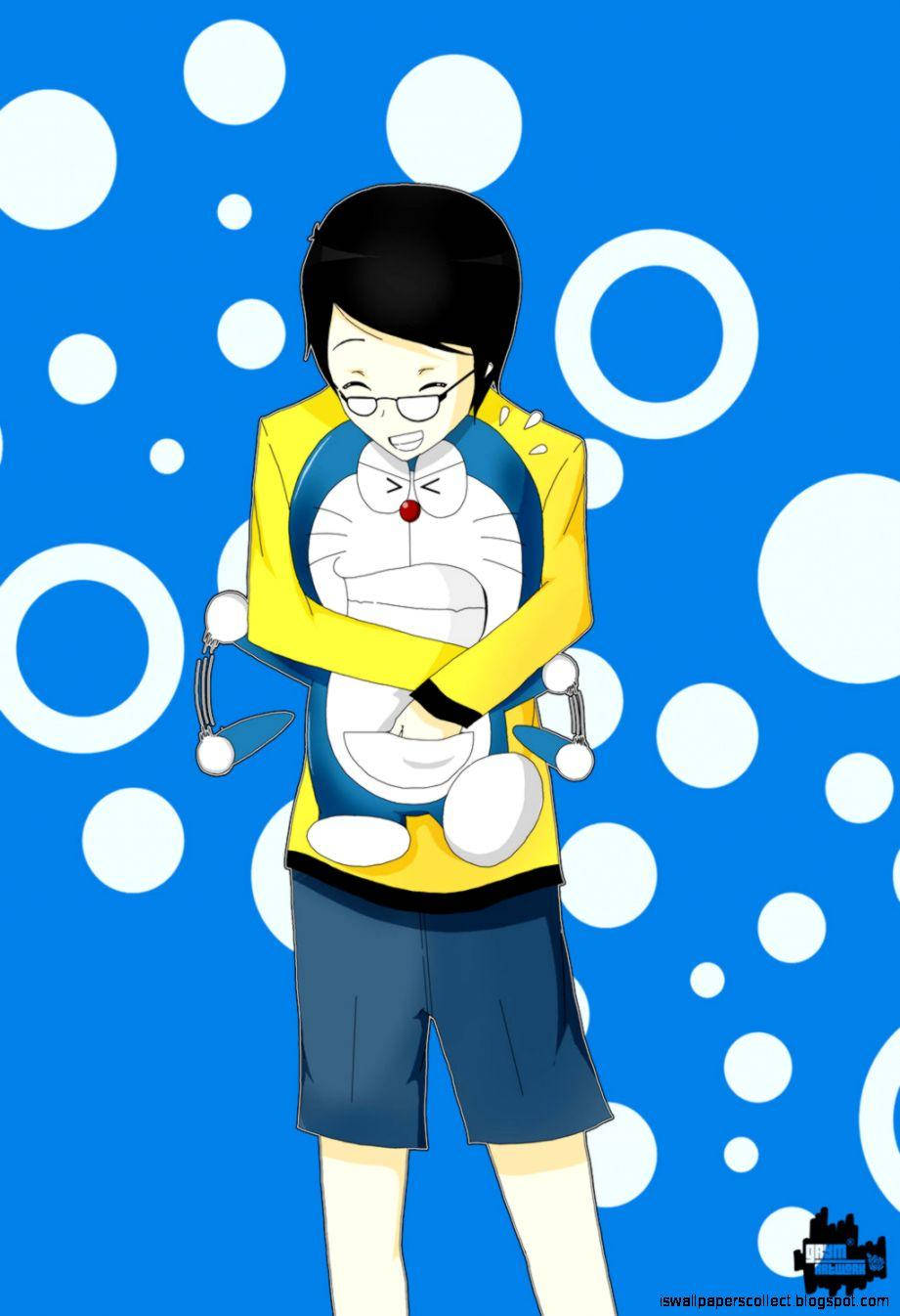 Grown Up Nobita Hugging Doraemon Background