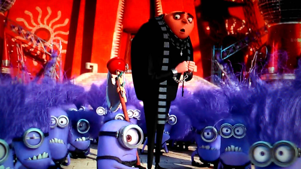 Gru Standing With The Evil Minions Background