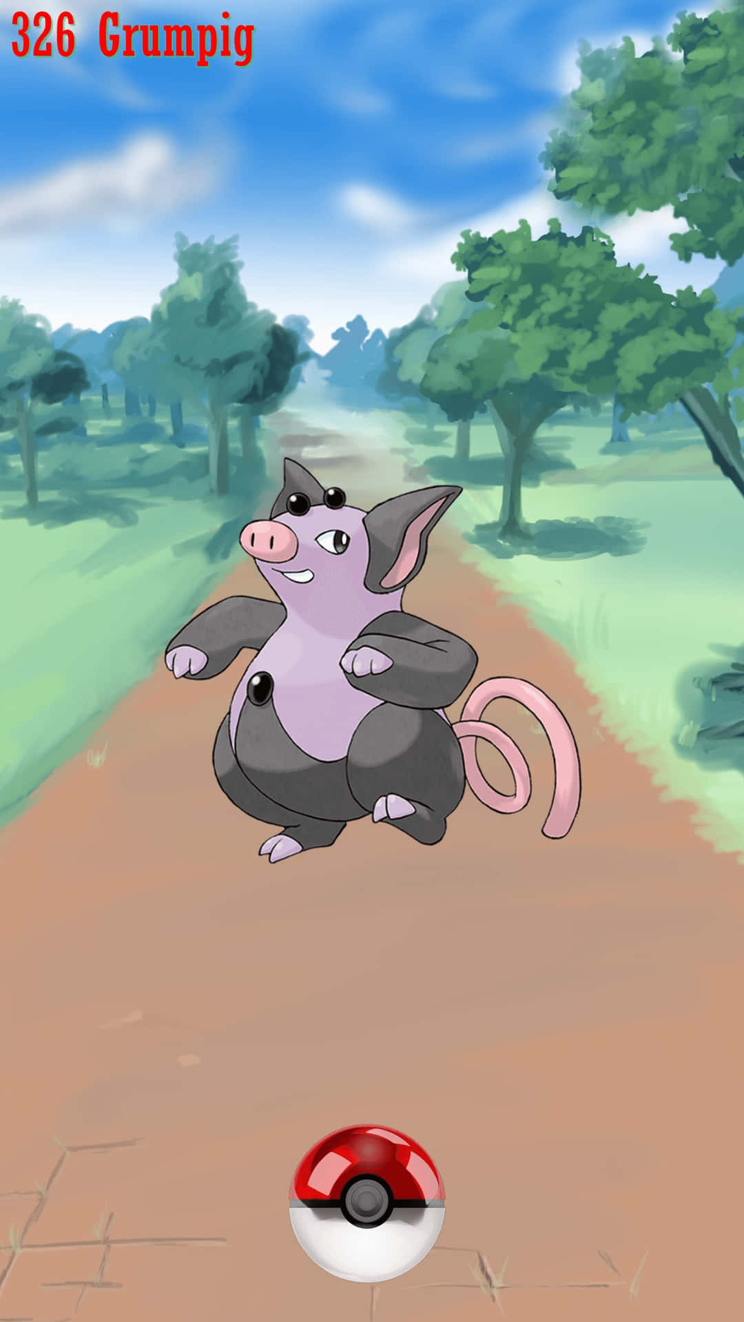 Grumpig With Road And Trees Backdrop Background